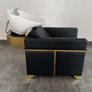 Fauteuil de lavage semi-inclinable en acier inoxydable doré pour salon de coiffure, réglable avec repose-pieds pour barbier - Product Image 4