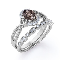 Ensemble de bijoux en argent sterling 925, luxe léger, quartz rutilé ovale, plaqué rhodium, bague
