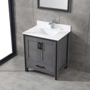 Mueble de Baño Industrial de Madera Maciza Oscura con Espejo, Mueble de Lavabo Independiente con Encimera de Cuarzo Blanco - Product Image 4