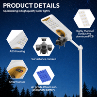 Lampe solaire de rue tout-en-un à panneau intégré, design populaire, 300W 500W 800W, IP65, avec éclairage à 360° °   Caméra PTZ