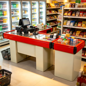Registratore di Cassa Commerciale Rosso Brillante con Cassetto Portaoggetti Integrato e Armadietto Aperto per Piccoli Negozi di Alimentari e Minimarket - Product Image 4
