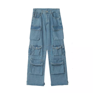 Streetwear Cool garçon <span class=keywords><strong>ami</strong></span> automne décontracté moto Wahshed Baggy poche <span class=keywords><strong>Cargo</strong></span> pantalon droit Jeans bleu jean femme - Product Image 1