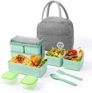 Ensemble de sacs isothermes pour boîte à lunch double couche avec sac à riz, boîte bento, boîte à lunch compartimentée, couverts et boîte à sauce - Product Image 5