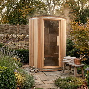 Sauna Exterior de Madera para 3-4 Personas con Estufa Harvia, Techo Acrílico Impermeable y Terapia de Luz LED de Color - Product Image 1