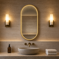 Miroir de salle de bain LED mural avec éclairage tactile, anti-buée, intelligent, HD, design rectangulaire arrondi, cadre en acier inoxydable