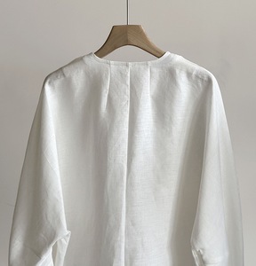 Sostenibile Eco Friendly Casual in misto <span class=keywords><strong>lino</strong></span> oversize tinta unita con scollo a V blusa manica a pipistrello abbigliamento da lavoro <span class=keywords><strong>donna</strong></span> asciugatura rapida all'ingrosso - Product Image 6