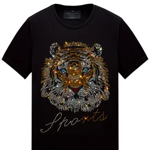 Für Herren T-Shirt Transfer Herren T-Shirts mit Strass Benutzer definierte Logo Farbe Tiger Strass Baumwolle Casual Printed Knitted