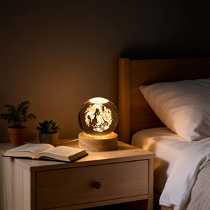 Lámpara de Noche con Bola de Cristal y Interruptor, Lámpara de Escritorio LED USB con Grabado Láser 3D, Tema Luna y Galaxia, Regalo Romántico para Ella, Hogar - Product Image 1