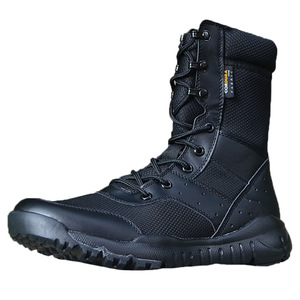 รองเท้าบูทคอมแบทแบบตาข่ายระบายอากาศได้ดี น้ำหนักเบา รองเท้าทำงานแบบส้นเตี้ย ผูกเชือกด้านหน้า สีพื้น รองเท้าฝึกซ้อมรักษาความปลอดภัย สำหรับผู้ชายและผู้หญิง - Product Image 5