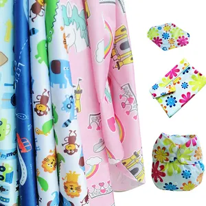 Pororo % 100% polyester PUL yumuşak baskı bezi bebek bezi bezi yeniden kullanılabilir 1.6m genişlik islak çanta kumaş elastik su geçirmez