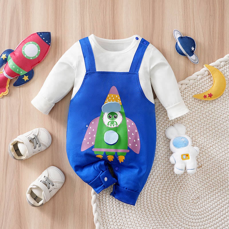Newborn Custom Factory Cute Cartoon alien Soaring Rocket Blue and White ...