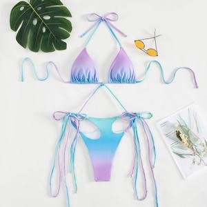 Micro Bikini Brasileño al por Mayor para Mujer, Traje de Baño de Dos Piezas con Tiras y Bloques de Color - Product Image 2