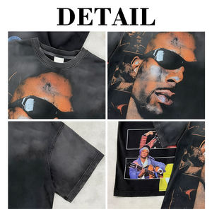 Camisetas de Hombre KingSen de Alta Calidad, 100% Algodón, Lavado Ácido, Diseño Gráfico, Corte Regular, Serigrafía, Pedrería, Estilo Hip Hop - Product Image 6