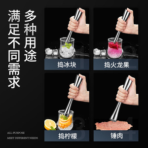 เครื่องบดน้ำแข็งสแตนเลสแบบหนา เครื่องมือค็อกเทลแบบใช้มือ อุปกรณ์บาร์ สีเงิน - Product Image 4