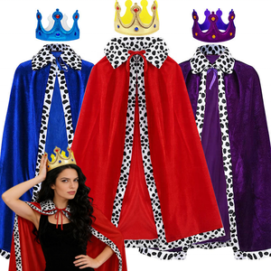 2 Coronas de Rey y Reina con Capa para Niños, Disfraz de Halloween, Capa de Terciopelo Roja, Azul y Morada para Adultos y Niños, con Cetro - Product Image 1