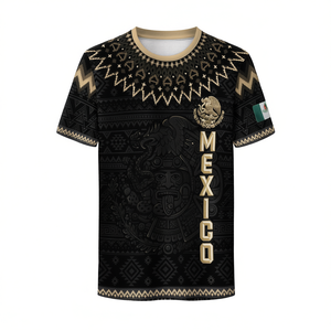 Maglia da Calcio Messicana per Uomo, Vestibilità Regolare, Collo Tondo, Stampa Sublimata con Design Azteco, Abbigliamento Sportivo per Tutte le Stagioni - Product Image 1