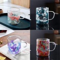 Tasse à café en verre à double paroi de qualité supérieure, soufflée à la main, résistante à la chaleur, avec fleur séchée