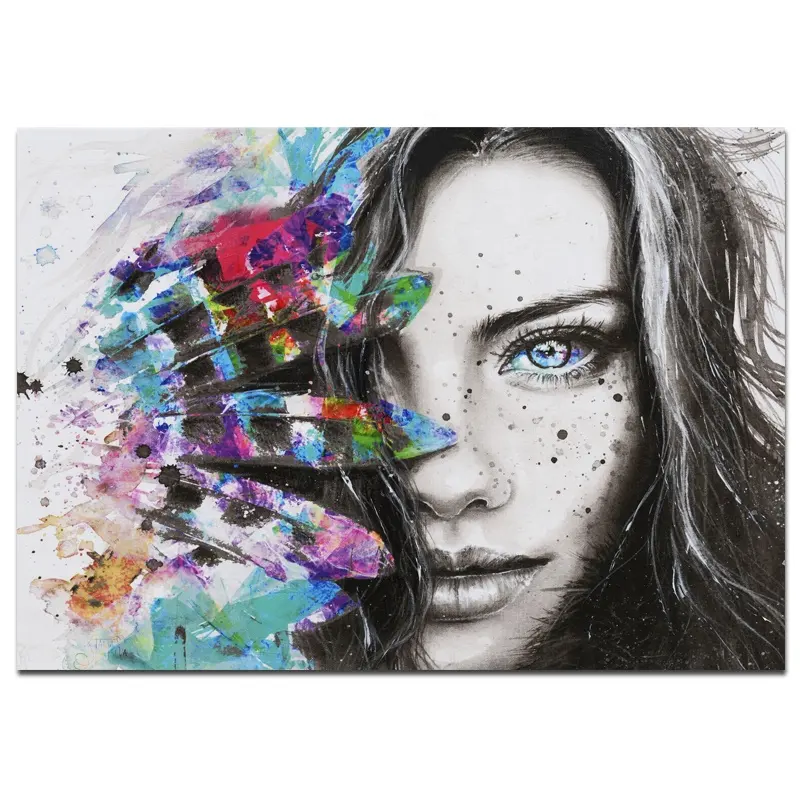 Rich Color Handmade Painting Portrait Girl Picture Office Wall Decoration Modern