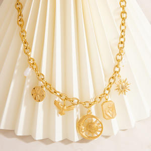 Collar con Colgante de Moda, Cadena Dorada, Dijes de Sol, Luna y Conchas Marinas, Joyería para Fiestas, Colgantes Temáticos de Aleación de Zinc XL31641 - Product Image 2