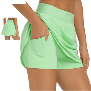 女式二合一健身短裤短裙夏季透气凉爽防晒网球服带前后腰口袋氨纶/尼龙 - Product Image 1