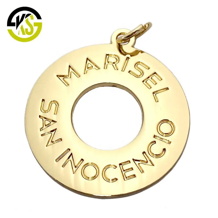 Customize round pendant logo gold and silver charms handmade jewelry tags for gift