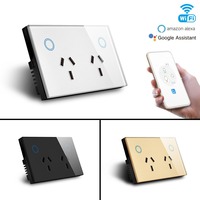 Enchufe inteligente australiano Tuya 15A, diseño de enchufe dual, configuración de aplicación, encendido/apagado, luz de fondo, tira de alimentación de vidrio templado