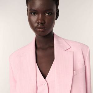 เสื้อเบลเซอร์สีชมพูสำหรับผู้หญิงผ้ากันรอยยับมีกระดุมเม็ดเดียวแบบปรับแต่งได้ - Product Image 5