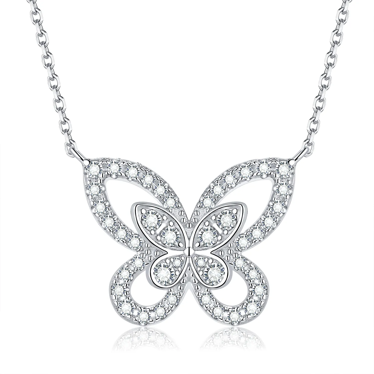 925 Sterling Silver Necklace Pendant Classic Engagement Wedding Silver Butterfly Moissanite Choker