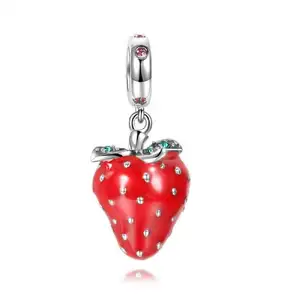 珠宝制作批发定制925纯银水果珐琅草莓魅力吊坠