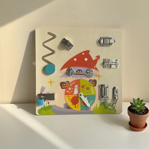 Jouets éducatifs multifonctionnels en bois Horloge pour la vie quotidienne Tableau sensoriel d'entraînement des compétences - Product Image 4