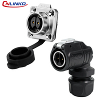 Conector Impermeable Cnlinko Aviation Plug LP16 de 90 Grados, Semimetálico, con Brida de Cuatro Orificios, 2 Pines, Cableado por Tornillo, IP68