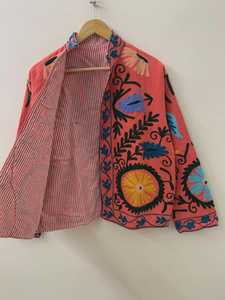 Chaqueta de Verano con Bordado Suzani Indio, Chaqueta Corta de Algodón con Bordado Suzani Hecho a Mano para Mujer, Ropa Exterior Estilo Boho, Regalo - Product Image 5