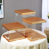 Boîte à gâteau carrée transparente de 10 pouces en or clair, boîte d'expédition pour gâteau avec couvercle et plateau dorés pour l'emballage de boulangerie