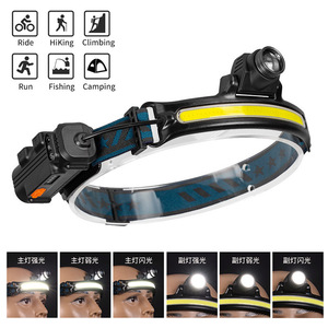 Lampe frontale LED rechargeable, charge de type C, batterie 1800mAh, lumière blanche, pour la pêche en plein air, la course à pied, zoom COB, projecteur - Product Image 3