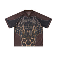 T-shirt en jersey léger vintage pour homme, imprimé léopard, col en V, coupe ample, style streetwear hip-hop, pour homme
