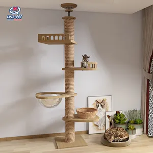 Lantai Kayu Mewah Ke Langit-langit Kucing Memanjat Scratcher Pohon Kucing Condo Furniture Scratch Post Menara Pohon Kucing Besar