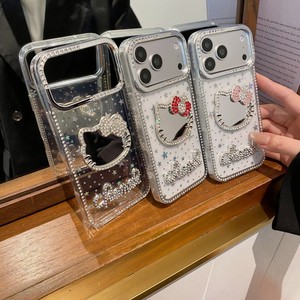 Fashion Clear Diamond kt cat Mirror Bracket Mobile phone case for <b>iPhone</b> 17 16 15 14 13 pro max Transparency Glitter Back Cover - Product Image 2