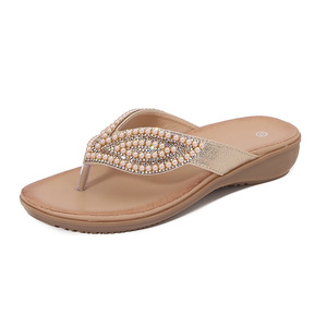 Tongs compensées de luxe ornées de perles et strass, légères, amortissantes, pour femme, idéales pour les vacances en extérieur, service de personnalisation du logo - Product Image 2