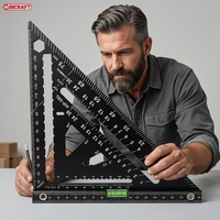 WINCRAFT Équerre de charpentier multifonctionnelle 7 pouces avec niveau laser intégré, pour le marquage et la mesure en menuiserie, règle triangulaire DIY OEM