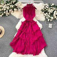 Robe midi plissée en mousseline exquise, col lotus élégant, robe de soirée pour femme, robe de banquet de vacances, boutique de mode féminine