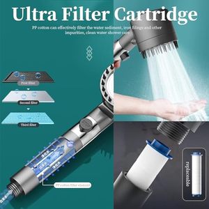 Potente Ducha de Mano Cuadrada de Metal Presurizada con Filtro de Iones Negativos y Rociador con Masaje para Baño - Product Image 3