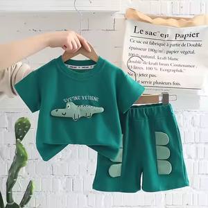 Completi <span class=keywords><strong>per</strong></span> Bambini in Velluto Patchwork 3D a Maniche Corte, Stile Casual di Alta Gamma, Vendita Promozionale <span class=keywords><strong>per</strong></span> Maschi e Femmine - Product Image 3