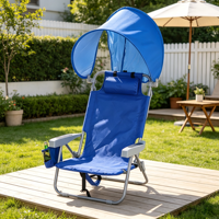 Chaise de plage pliable avec auvent réglable, chaise de camping inclinable portable pour l'extérieur avec porte-gobelet pour la plage, la pêche, le pique-nique