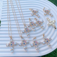 Collier Croix Œil Turc Plaqué Or 18K – Protection, Porte-Bonheur, Bénédiction Chrétienne Catholique, Foi Spirituelle