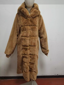 Novo Casaco de Pele Sintética de Raposa com Capuz para Mulheres, Jaqueta Genuína de Alta Qualidade, Casacos Grossos de Inverno de 130cm, Sobretudos Quentes de Pele de Luxo - Product Image 4