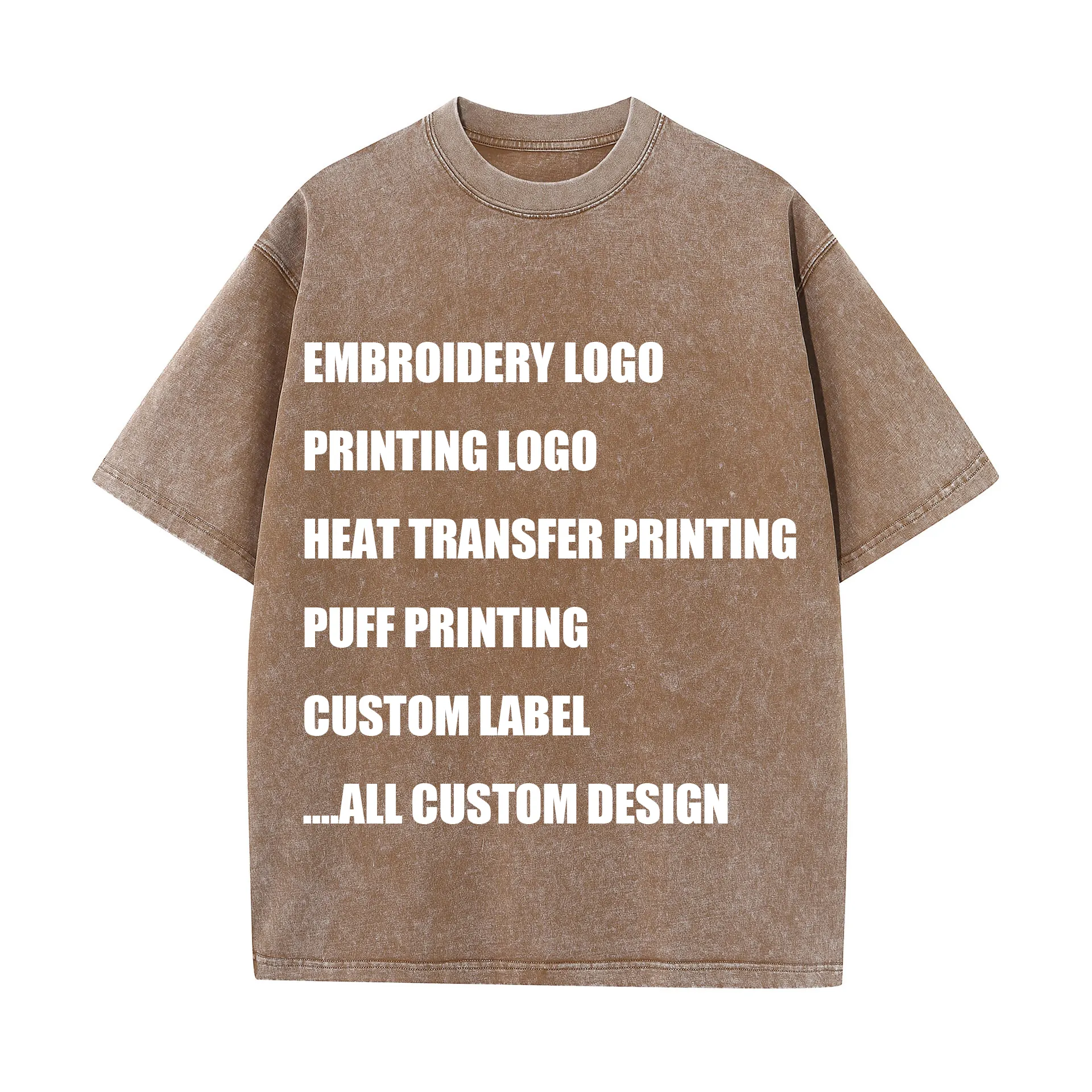 OEM Custom DTG Printing Puff Print Sublimation Heavyweight Embroidery Vintage 100% Cotton Acid Wash T Shirt