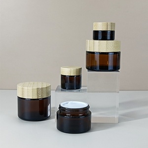 1oz 1.7oz 2oz <b>Empty</b> Cosmetic Containers Round 5g 10g 20g 30g 50g 60g 100g Amber Glass <b>Jar</b> with Bamboo Lids for Cream Packaging - Product Image 2