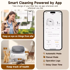 Bac à litière automatique intelligent pour <span class=keywords><strong>chat</strong></span>, double capteur, <span class=keywords><strong>anti</strong></span>-pincement, silencieux, contrôle par application, sans <span class=keywords><strong>odeur</strong></span>, facile à nettoyer, écologique, pour plusieurs chats - Product Image 3
