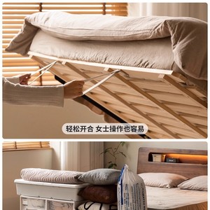 Modern Minimalist Solid Wood <b>Box</b> <b>Bed</b> <b>Double</b> Size With Storage And Power Outlet Nordic Style - Product Image 5