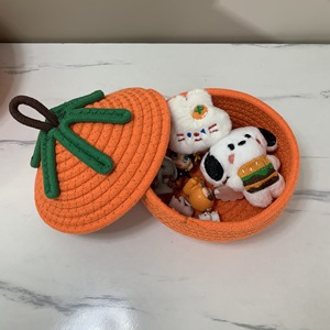 Woven Pumpkin Storage Basket With Lid Round Cotton Rope Craft Decorative Container For Home Organization Large And Small Size - Product Image 3